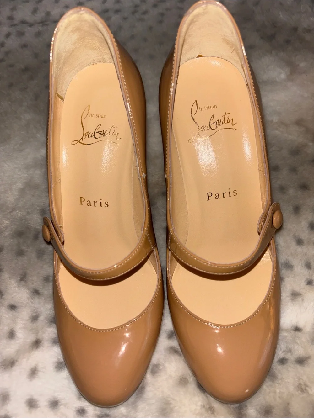 Christian Louboutin Tan Patent Mary Jane Heels